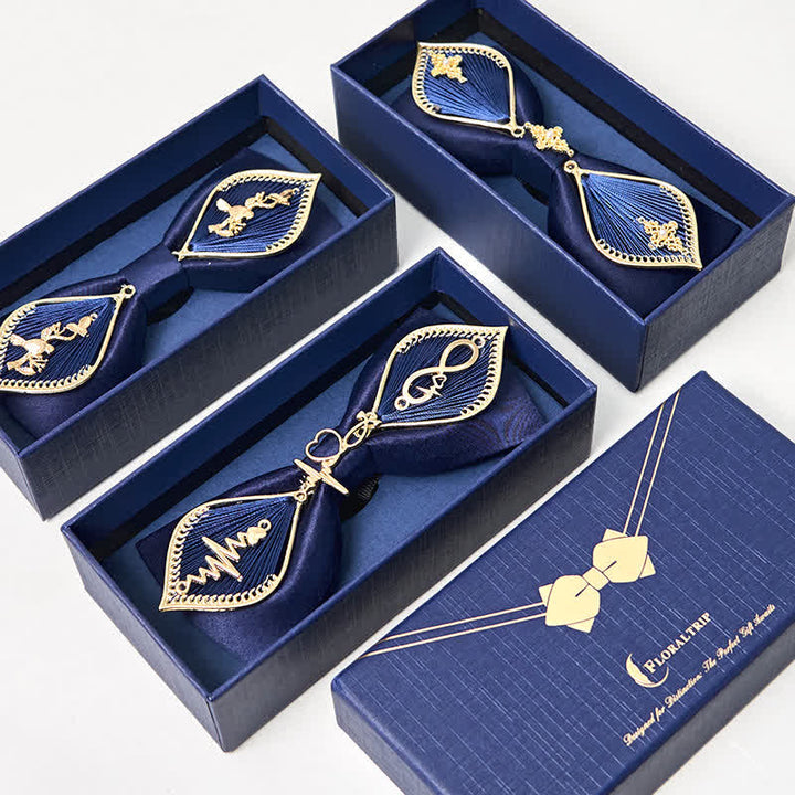 Men's Navy Golden Metal Phoenix Branch Bow Tie