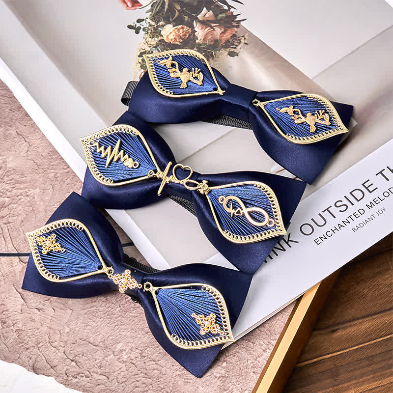 Men's Navy Golden Metal Phoenix Branch Bow Tie