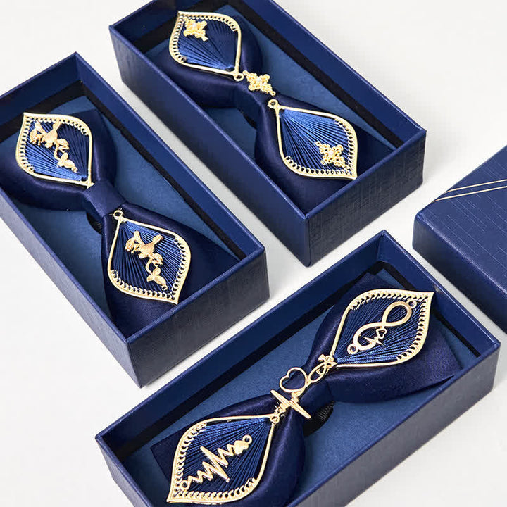 Men's Navy Golden Metal Phoenix Branch Bow Tie