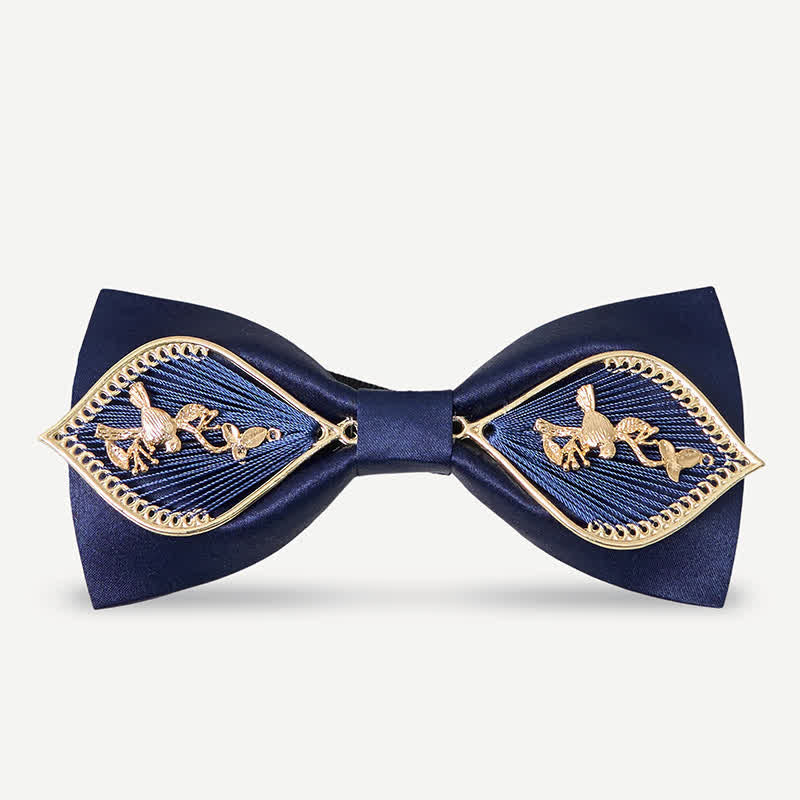 Men's Navy Golden Metal Phoenix Branch Bow Tie