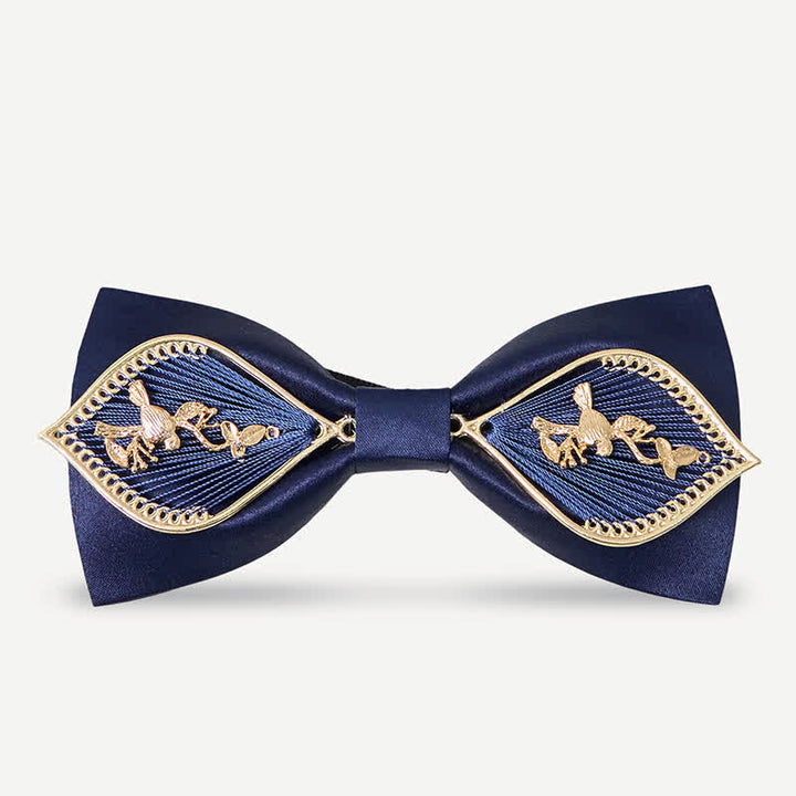 Men's Navy Golden Metal Phoenix Branch Bow Tie