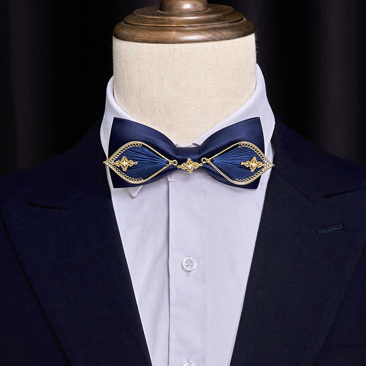Men's Navy Golden Metal Phoenix Branch Bow Tie