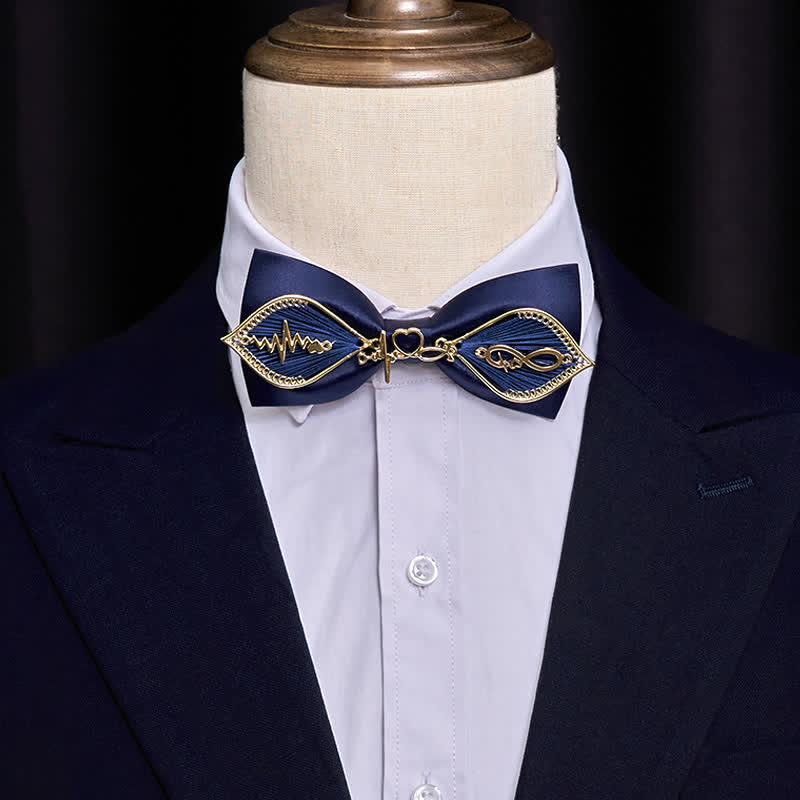 Men's Navy Golden Metal Phoenix Branch Bow Tie