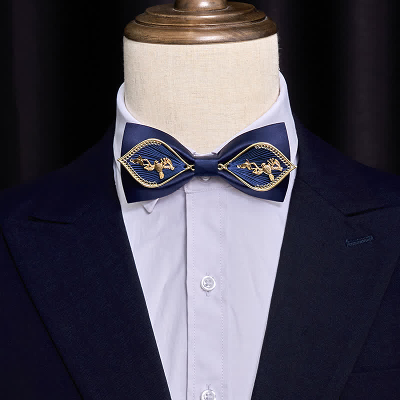 Men's Navy Golden Metal Phoenix Branch Bow Tie