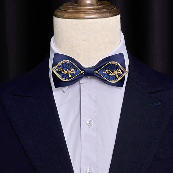 Men's Navy Golden Metal Phoenix Branch Bow Tie