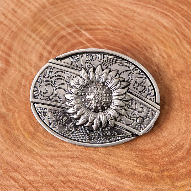 Men's DIY Sunflower Hidden Folding Knife Leather Belt - image 4