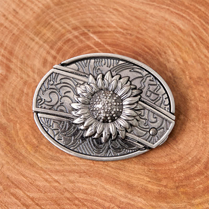 Men's DIY Sunflower Hidden Folding Knife Leather Belt - image 4