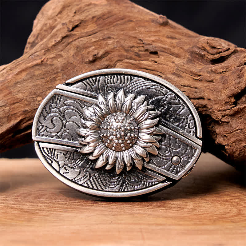 Men's DIY Sunflower Hidden Folding Knife Leather Belt - Sunflower - Without Belt - Not Included Belt - image 1