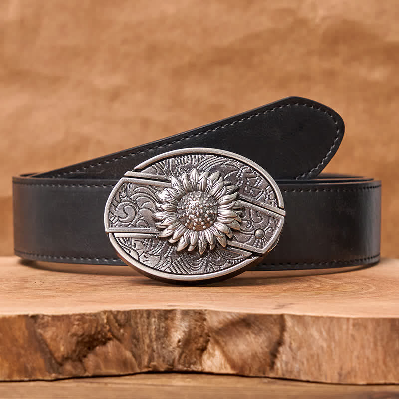 Men's DIY Sunflower Hidden Folding Knife Leather Belt - Sunflower - Black PU Belt - 42 - image 5