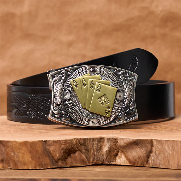 Men's DIY Gold Poker Hidden Folding Knife Leather Belt