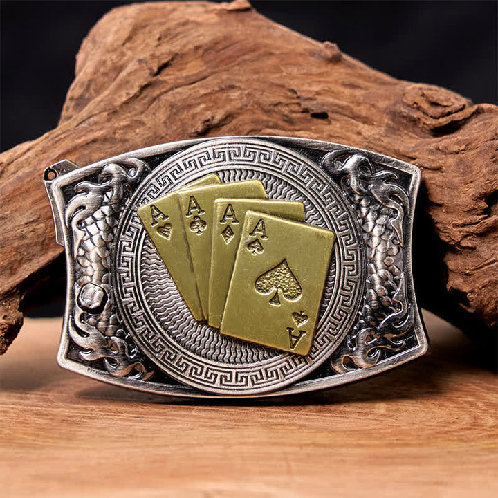 Men's DIY Gold Poker Hidden Folding Knife Leather Belt