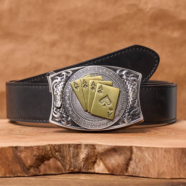 Men's DIY Gold Poker Hidden Folding Knife Leather Belt