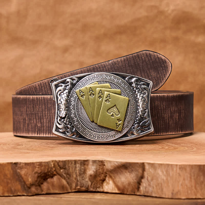 Men's DIY Gold Poker Hidden Folding Knife Leather Belt