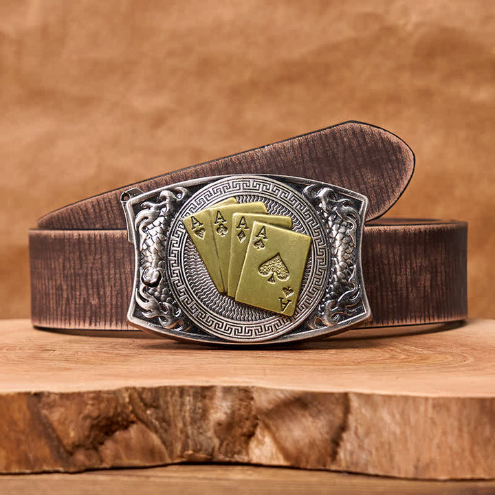 Men's DIY Gold Poker Hidden Folding Knife Leather Belt