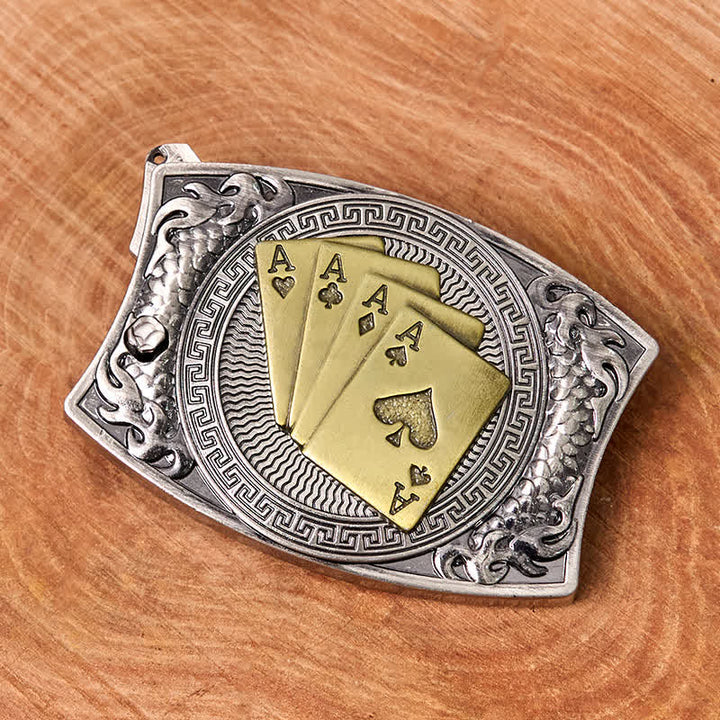 Men's DIY Gold Poker Hidden Folding Knife Leather Belt