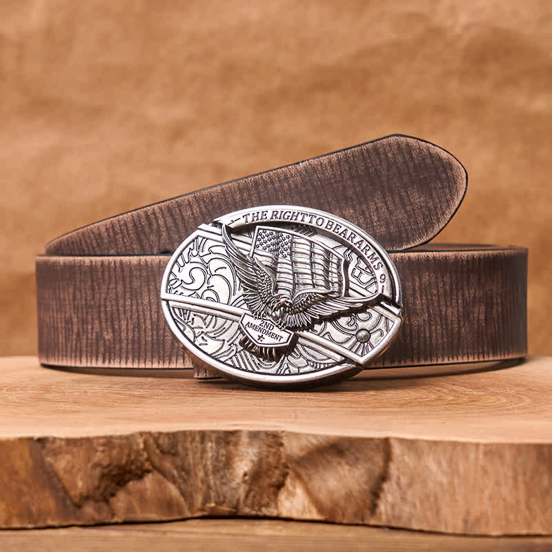 Men's DIY Eagle USA Flag Hidden Folding Knife Leather Belt - Eagle - Brown Distressed Belt - 42 - image 12