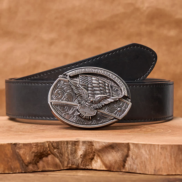 Men's DIY Eagle USA Flag Hidden Folding Knife Leather Belt - Eagle - Black PU Belt - 42 - image 8