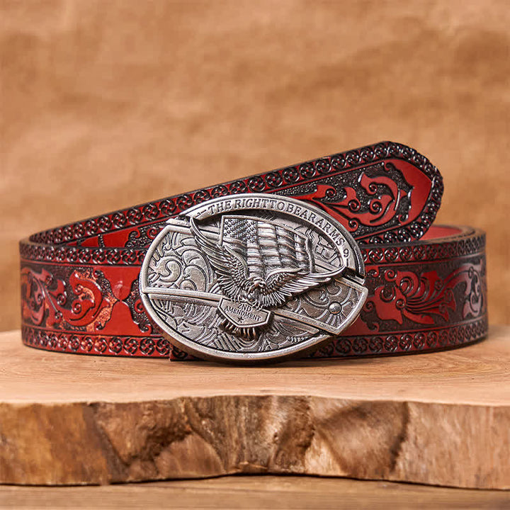 Men's DIY Eagle USA Flag Hidden Folding Knife Leather Belt - Eagle - Brown Carved Belt - 42 - image 11