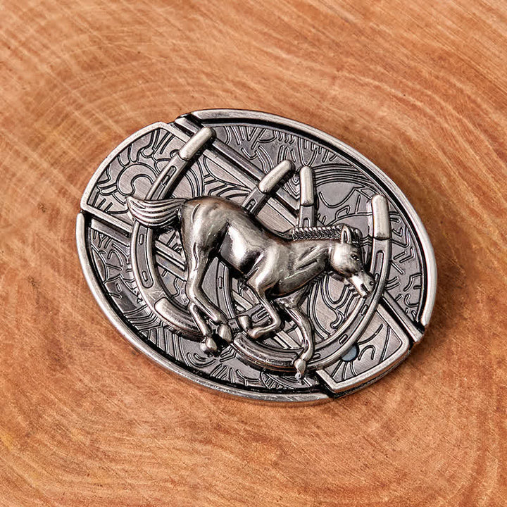 Men's DIY Galloping Horse Hidden Folding Knife Leather Belt - image 3