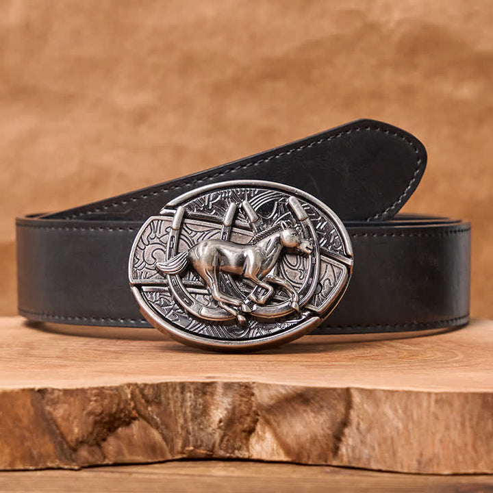 Men's DIY Galloping Horse Hidden Folding Knife Leather Belt - Galloping Horse - Black PU Belt - 42 - image 6
