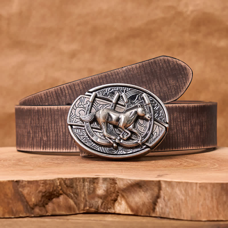 Men's DIY Galloping Horse Hidden Folding Knife Leather Belt - Galloping Horse - Brown Distressed Belt - 42 - image 10