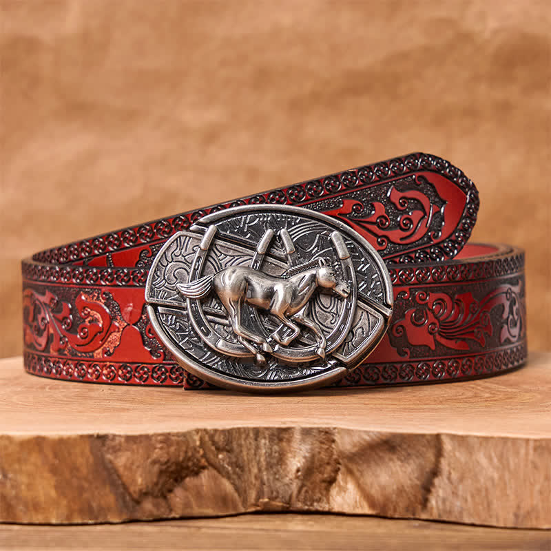 Men's DIY Galloping Horse Hidden Folding Knife Leather Belt - Galloping Horse - Brown Carved Belt - 42 - image 9
