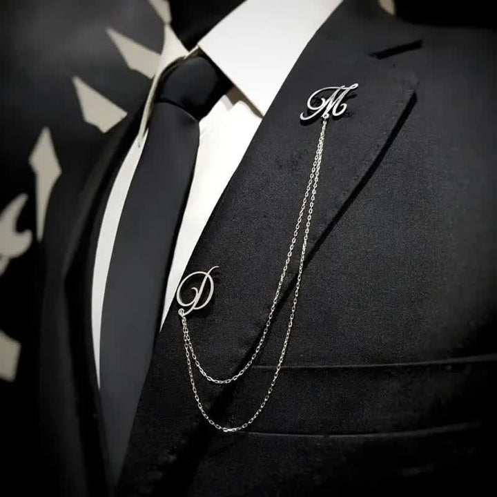 Stylish Custom Initial Letters Brooch with Chain