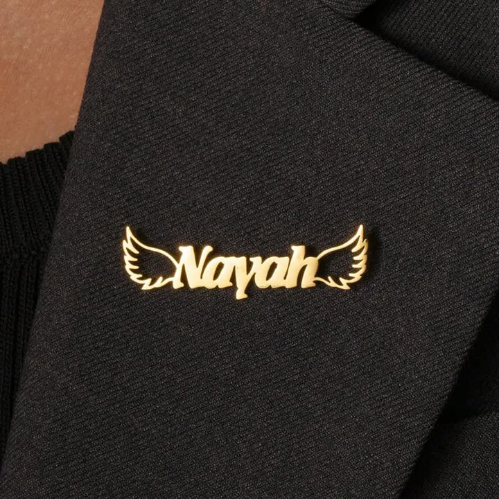Elegant Angel Wings Custom Name Brooch