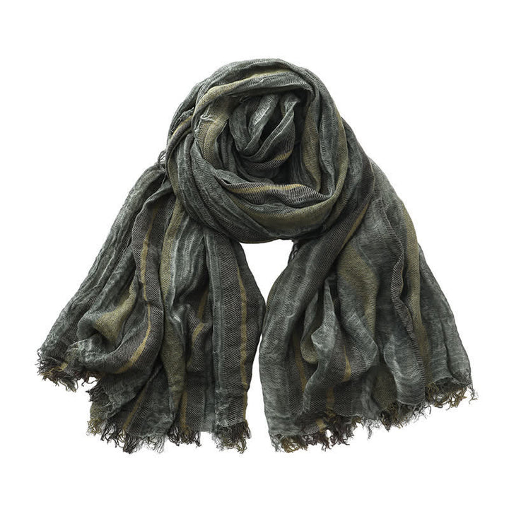 Retro Tie-Dye Striped Pattern Color-Blocked Pleated Art Scarf