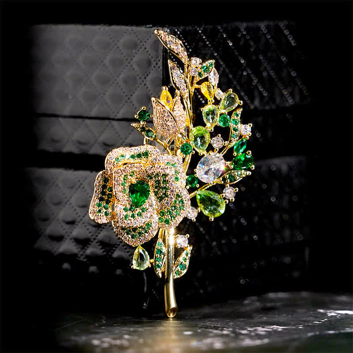 Women's Rose Flower Bouquet Zircon Brooch