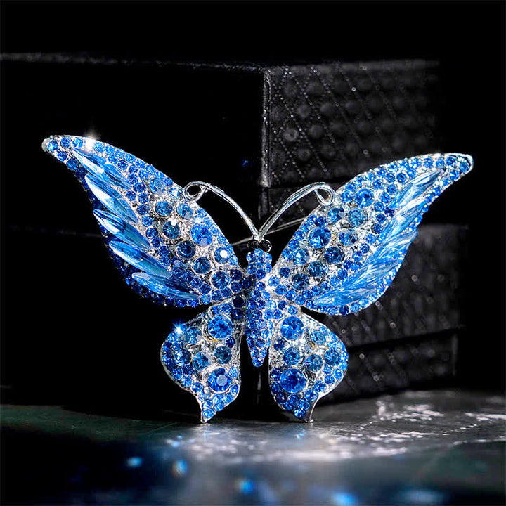 Women's Vintage Butterfly Crystal Brooch - Blue - image 6