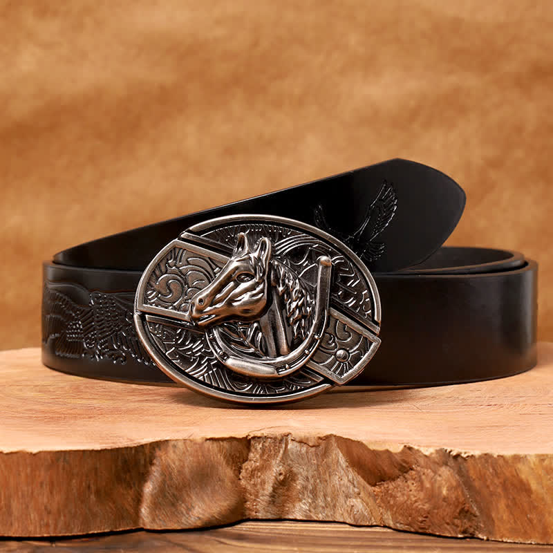 Men's DIY Horse Head Hidden Folding Knife Leather Belt