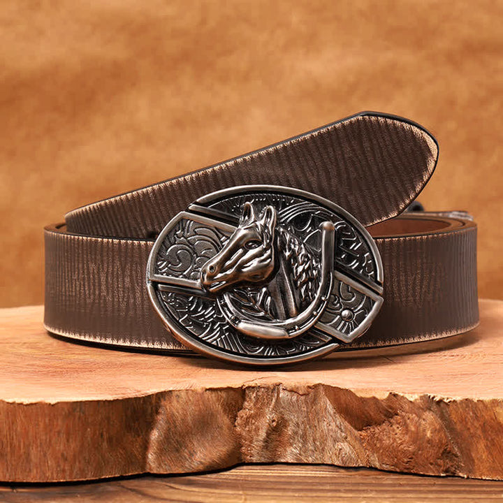 Men's DIY Horse Head Hidden Folding Knife Leather Belt