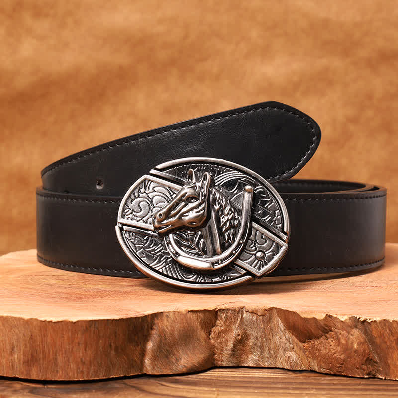Men's DIY Horse Head Hidden Folding Knife Leather Belt