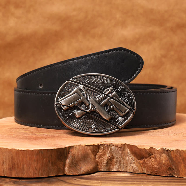 Men's DIY Dual Gun Hidden Folding Knife Leather Belt - Dual Gun - Black PU Belt - 42 - image 4