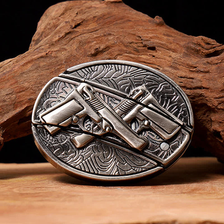 Men's DIY Dual Gun Hidden Folding Knife Leather Belt