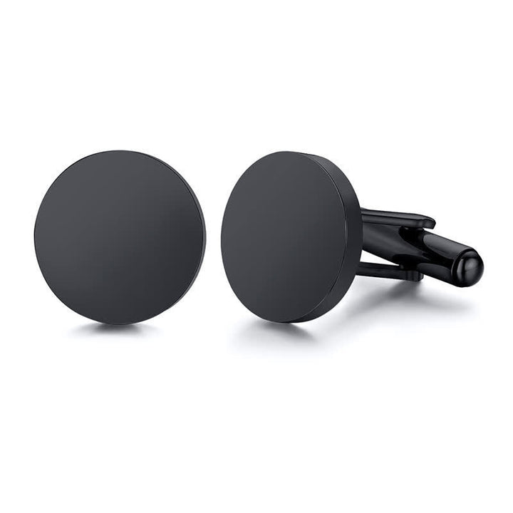1 Pair Laser Engraved Custom Round Shape Suit Cufflinks - Black - With Wood Box - image 2