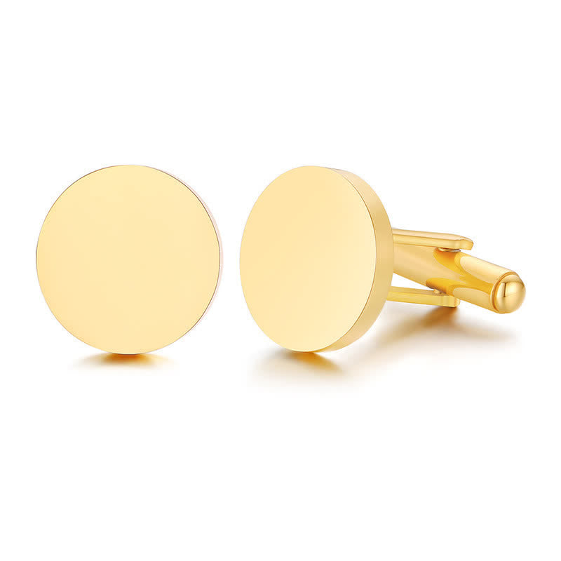 1 Pair Laser Engraved Custom Round Shape Suit Cufflinks - Gold - With Wood Box - image 9