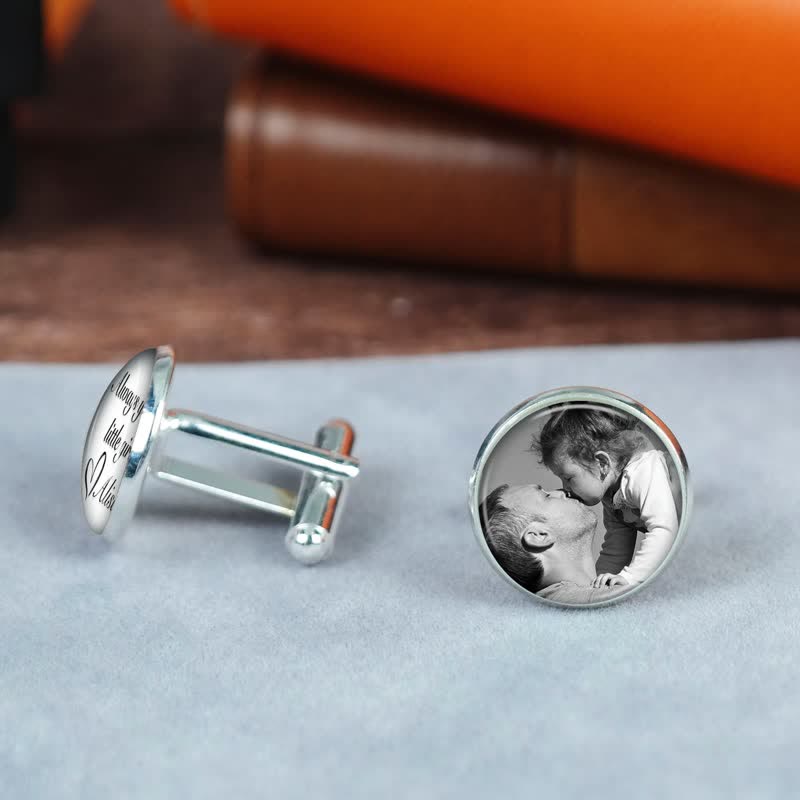 1 Pair Custom Photo & Name Round Shape Suit Cufflinks - image 1