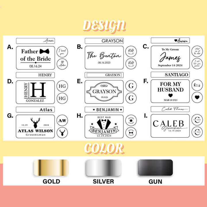 1 Pair Custom Name Metal Cufflinks & Tie Clip Set