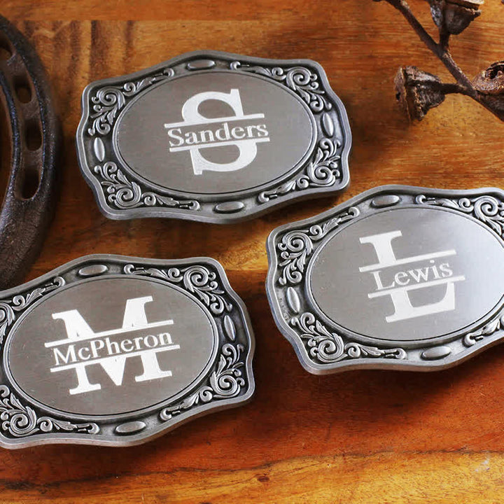 Antique Silver Custom Monogram Name DIY Buckle Leather Belt