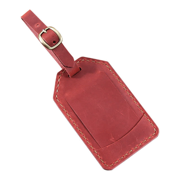 Retro One-Sided Custom Your Text Cowhide Leather Luggage Tag