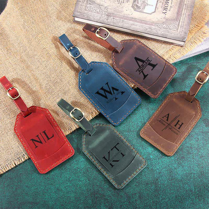 Retro One-Sided Custom Your Text Cowhide Leather Luggage Tag