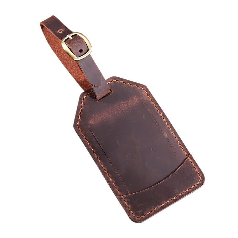 Retro One-Sided Custom Your Text Cowhide Leather Luggage Tag
