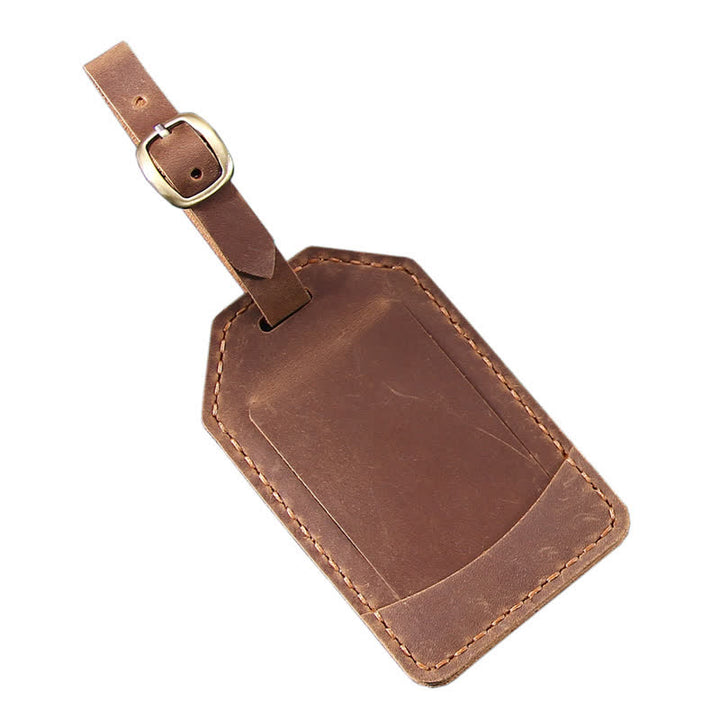 Retro One-Sided Custom Your Text Cowhide Leather Luggage Tag