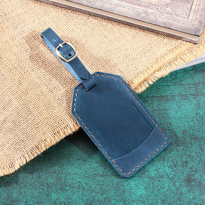 Retro One-Sided Custom Your Text Cowhide Leather Luggage Tag
