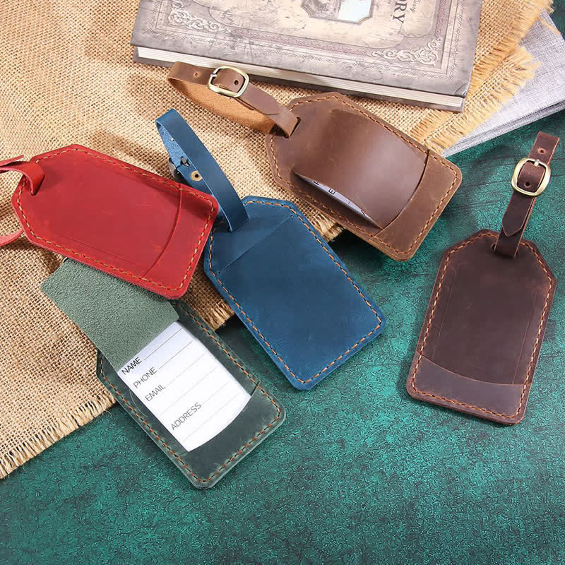 Retro One-Sided Custom Your Text Cowhide Leather Luggage Tag