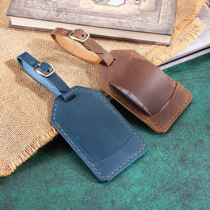 Retro One-Sided Custom Your Text Cowhide Leather Luggage Tag