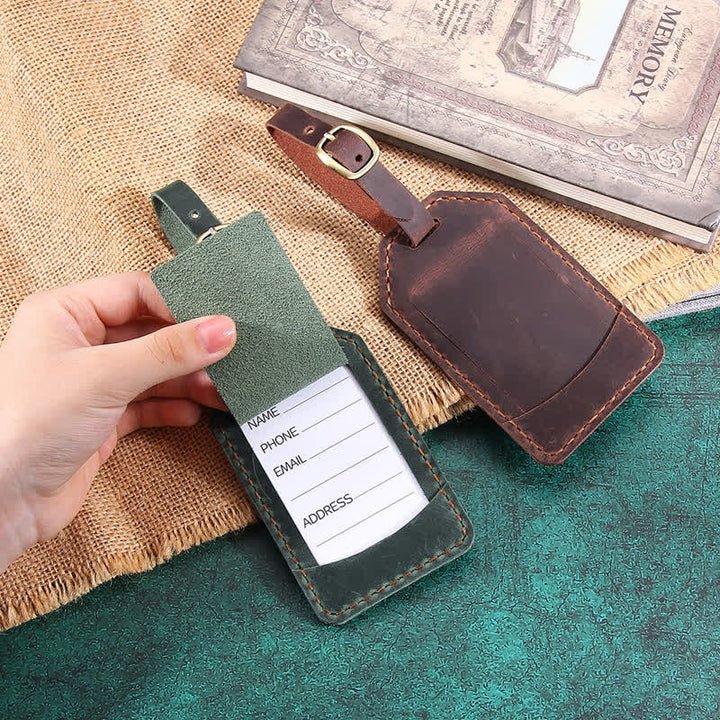 Retro One-Sided Custom Your Text Cowhide Leather Luggage Tag