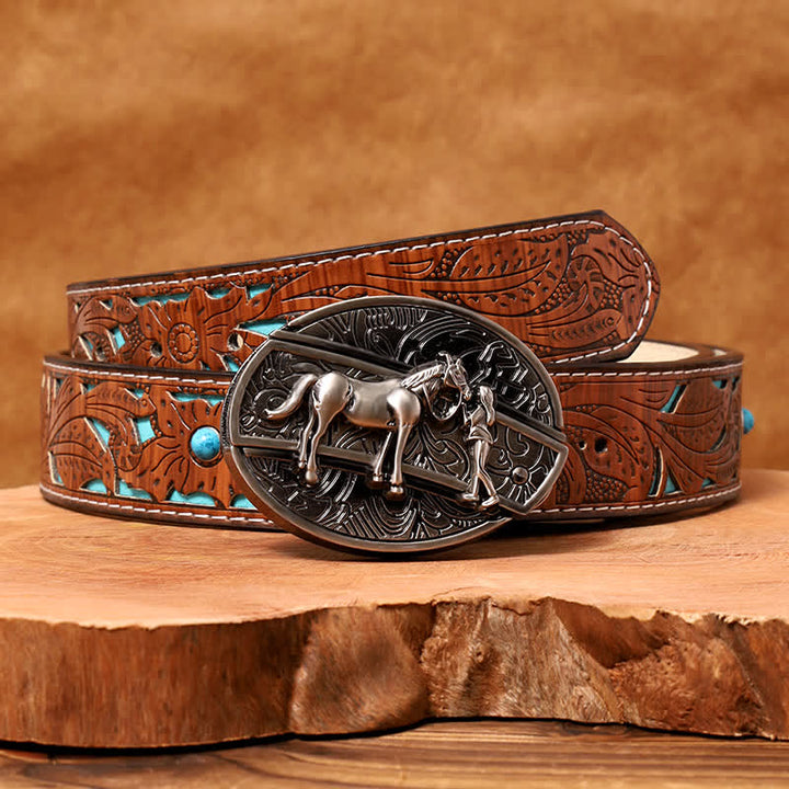 Men's DIY Cowgirl Hidden Folding Knife Leather Belt